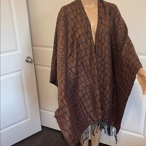 Kaleidos Poncho Shawl Wrap‎ Kimono One Size Broun Made in Italy